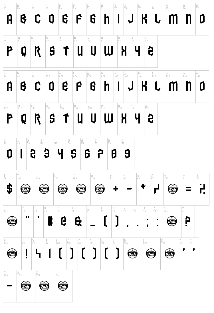 Destination Mercury font map